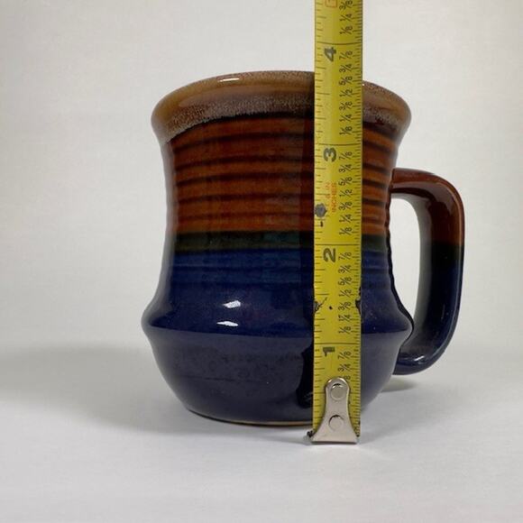 Classic Handmade Stoneware Drip Glaze Mug Brown Blue 1970s Ribbed Texture VTG - Picture 6 of 12
